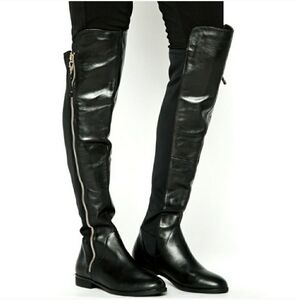 ALDO Uliawen Black Leather Over The Knee Boots Size 8. Gold Tone Zipper NWT NEW